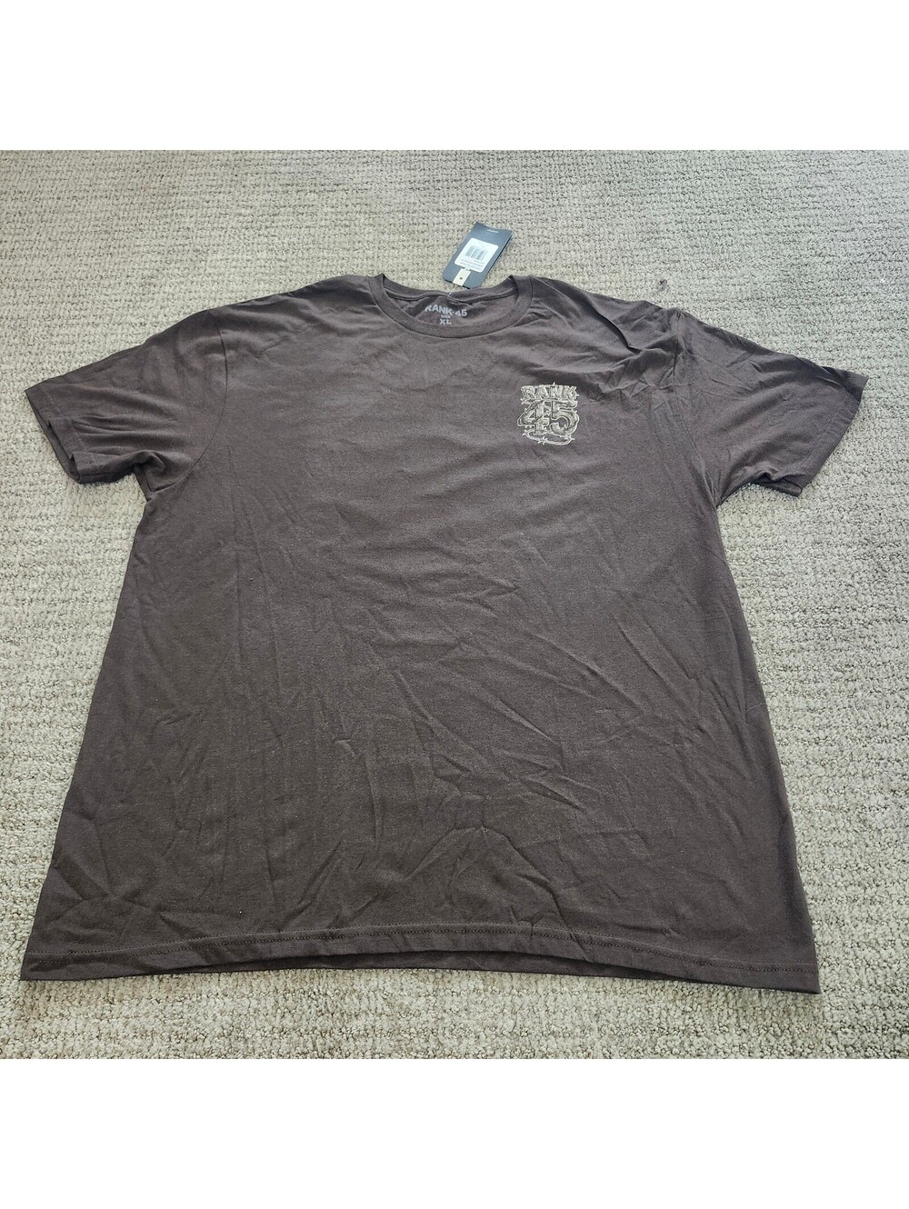 Rank 45 XL Dark Brown Graphic T-Shirt with Bull Skull Design NWT
